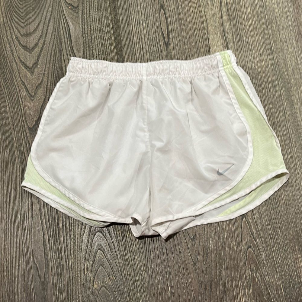 Nike Athletic Tempo Shorts Elastic Waist Pull-On Swoosh Logo White Lime Small